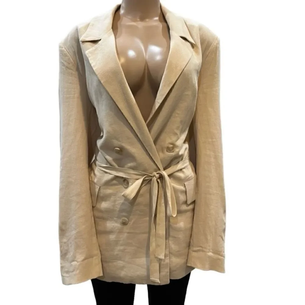 Free People Double-Breasted Cream Blazer Jacket - Picture 2 of 16